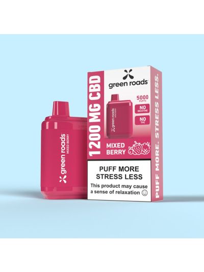 Green Roads CBD Puff Mixed Berry Vape Disposable - 1200mg - 6 pc case box