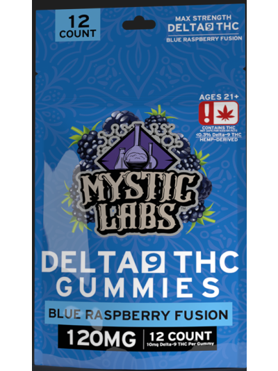 Mystic Labs D9 Gummies - 120mg - 12CT Bag - Blue Raspberry - 6 Count Display Box