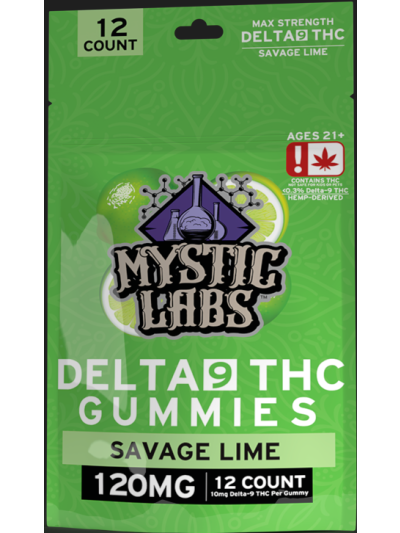 Mystic Labs D9 Gummies - 120mg - 12CT Bag - Lime - 6 Count Display Box