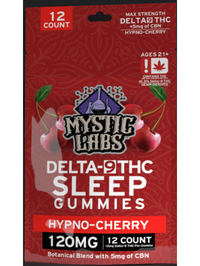 Mystic Labs D9 Gummies - 120mg - 12CT Bag - Sleep/Cherry - 6 Count Display Box