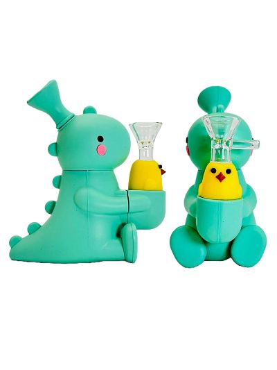 Dino with Duckie Silicone Waterpipe - Green (6 pc minimum per order)