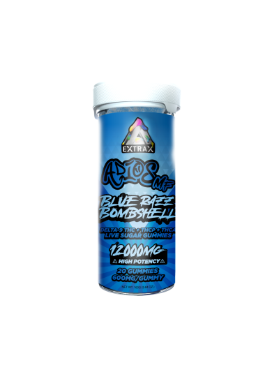 Delta Extrax 12000mg THCA Adios MF Blend Gummies - Blue Razz Bombshell (Hybrid) (6 jars per box)