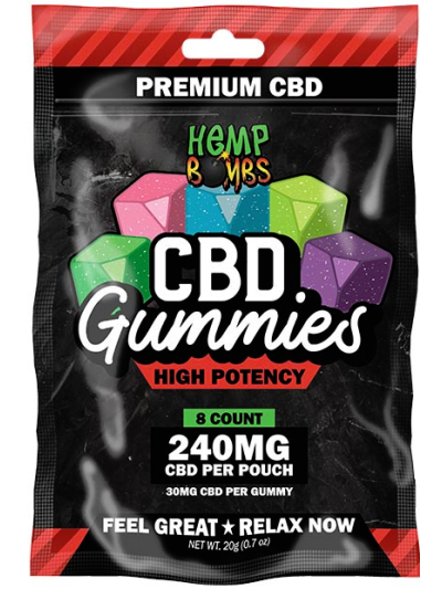Hemp Bombs CBD Gummies - High Potency - 240mg - 8CT Bag - Assorted - 6 Count Display Box