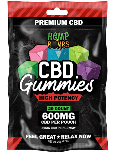 Hemp Bombs CBD Gummies - High Potency - 600mg - 20CT Bag - Assorted - 6 Count Display Box