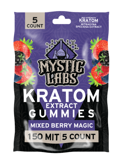 Mystic Labs Kratom Gummies - 150MIT - 5CT Bag - Mixed Berry - 6 Count Display Box