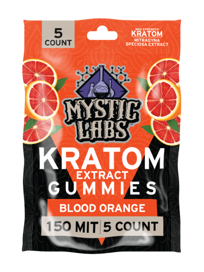 Mystic Labs Kratom Gummies - 150MIT - 5 CT Bag - Blood Orange - 6 Count Display Box