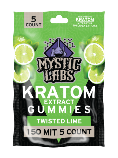 Mystic Labs Kratom Gummies - 150MIT -5Ct Bag - Lime - 6 Count Display Box
