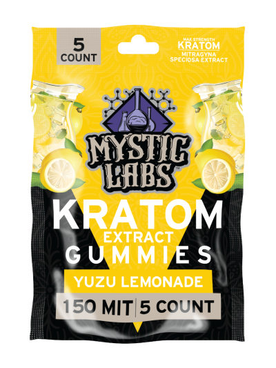 Mystic Labs Kratom Gummies - 150MIT - 5Ct Bag - Lemonade - 6 Count Display Box