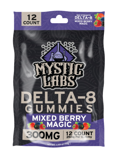 Mystic Labs D8 Gummies - 300mg - 12ct Bag - Mixed Berry - 6 Count Display Box