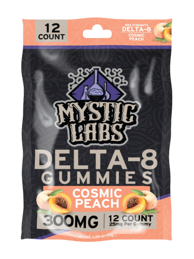 Mystic Labs D8 Gummies - 300mg - 12CT Bag - Peach - 6 Count Display Box